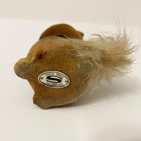 Vtg Small Flocked Raccoon Nodder Fury Tail Bobble Head 3 Inch Hong Kong Flaws - Picture 10 of 16